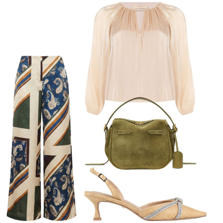 Outfit donna - Total look #2458103. Stile Glamour per Cerimonia. Abbinamento con décolleté, pantaloni a palazzo, bluse, borse a mano.