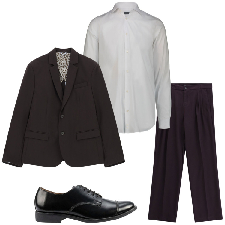 Outfit uomo - La prima riunione. Stile Business/Elegante per Ufficio. Abbinamento con pantaloni, giacche, camicie, scarpe stringate.