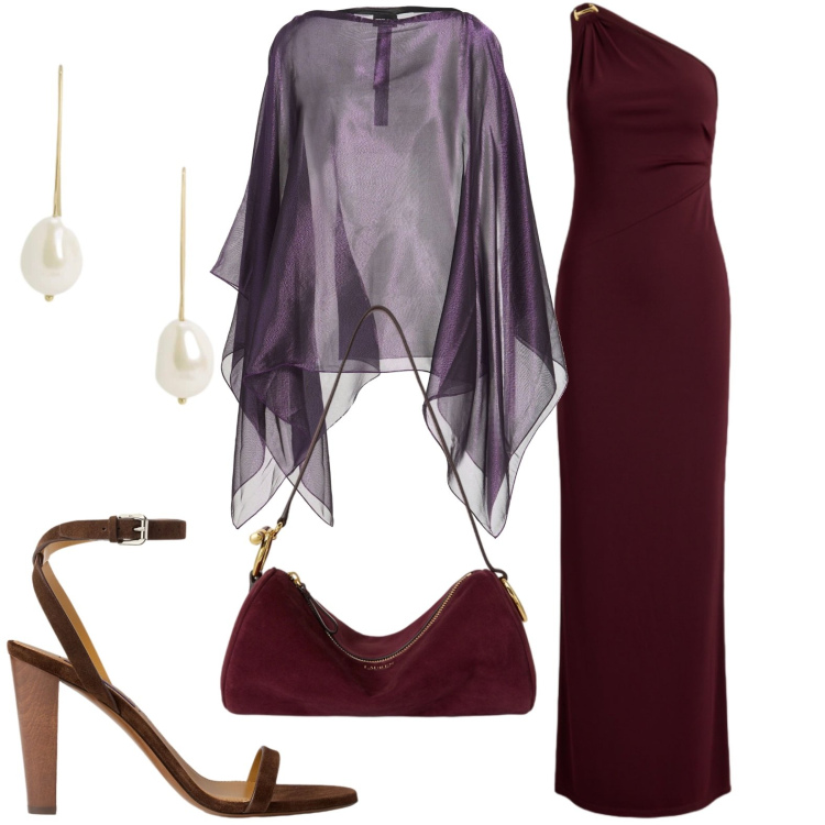 Outfit donna - Zodiaco vergine elegante. Stile Chic per Cerimonia. Abbinamento con cappotti, vestiti asimmetrici, sandali col tacco, orecchini, borse a spalla.