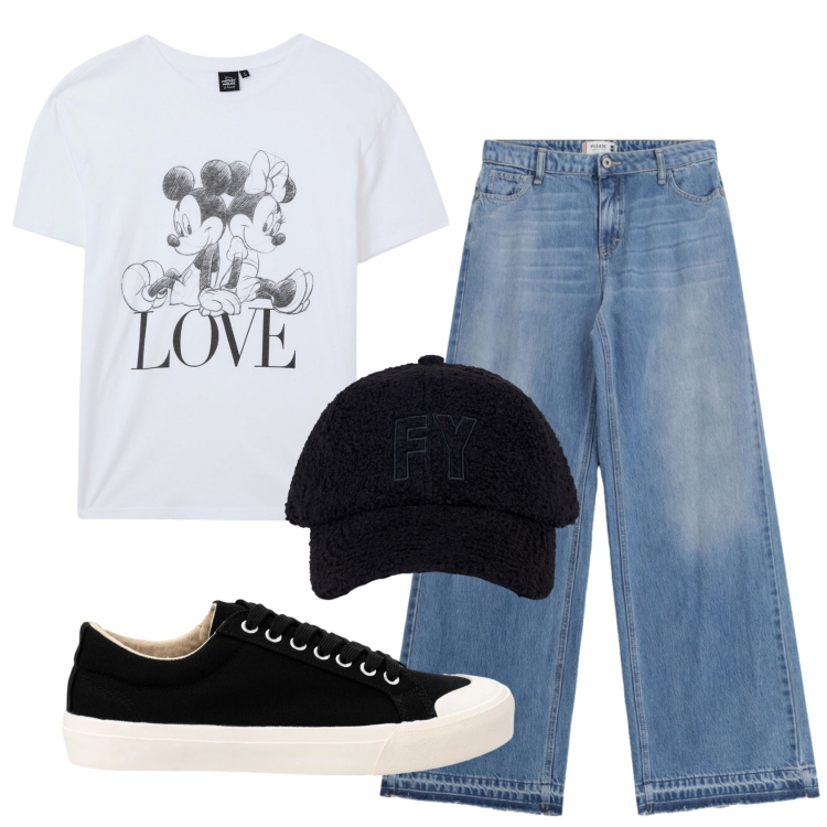 Outfit donna - Total look #2458400. Stile Basic per Tutti i giorni. Abbinamento con sneakers, t-shirt, jeans, cappelli con visiera.