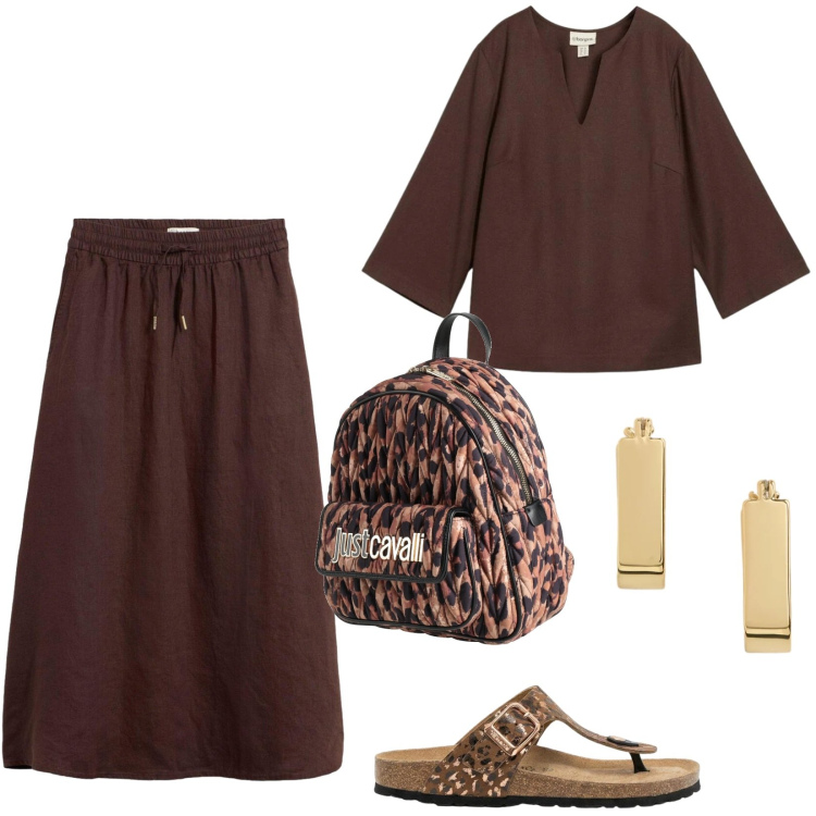 Outfit donna - La gonna longuette. Stile Basic per Tutti i giorni. Abbinamento con zaini, tuniche, infradito, gonne lunghe, orecchini.