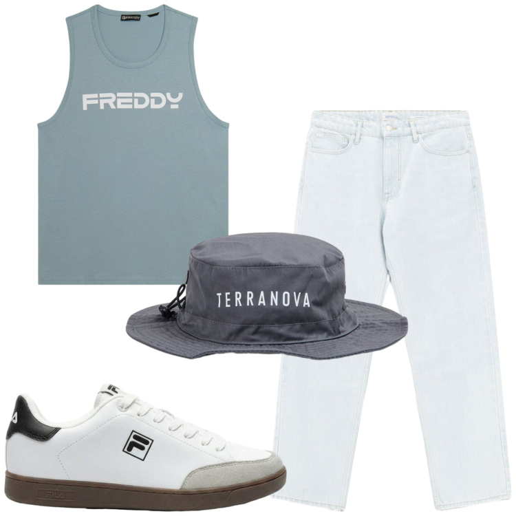 Outfit uomo - Total look #2458525. Stile Casual per Tutti i giorni. Abbinamento con sneakers, jeans, cappelli, canottiere.