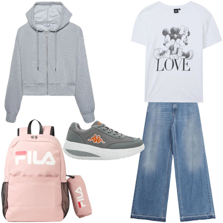Outfit donna - Gogo. per Tutti i giorni. Abbinamento con sneakers, zaini, felpe con cappuccio, t-shirt, jeans.