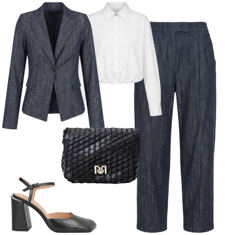 Outfit donna - City. Stile Urban per Tutti i giorni. Abbinamento con décolleté, borse a tracolla, blazer, jeans, camicie.