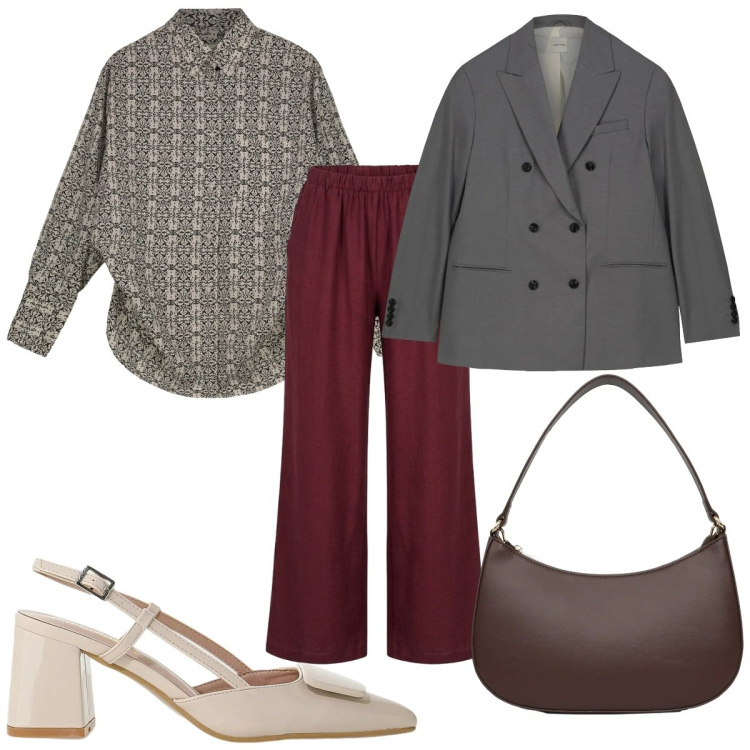 Outfit donna - Total look #2458565. Stile 70s per Tutti i giorni. Abbinamento con camicie, blazer, borse a tracolla, décolleté, pantaloni a palazzo.