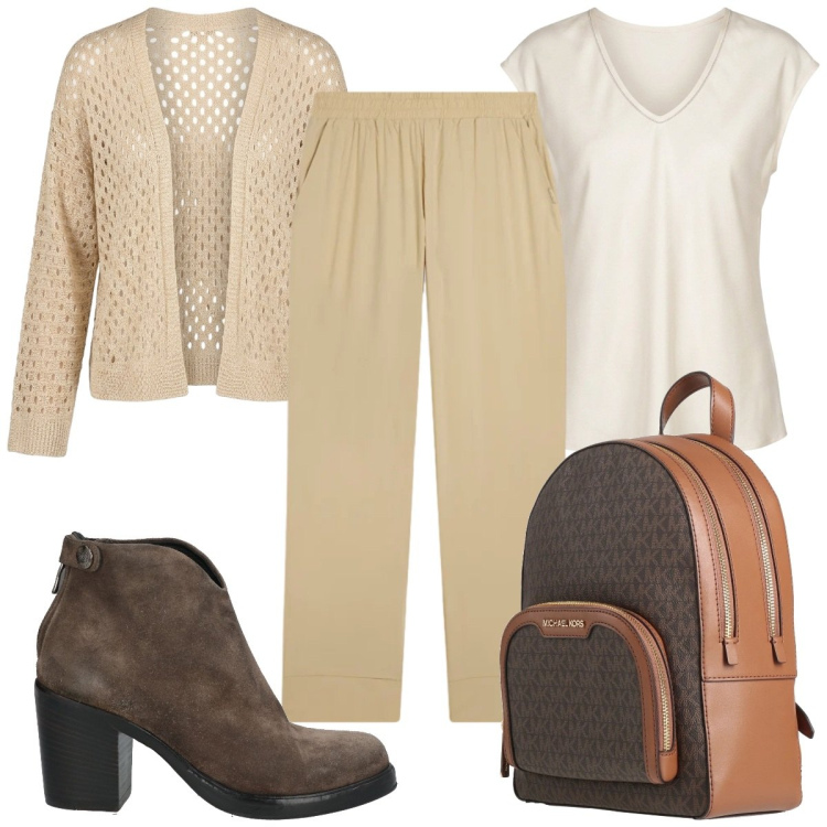 Outfit donna - Total look #2458572. Stile Trendy per Tutti i giorni. Abbinamento con zaini, stivaletti, pantaloni, cardigans, t-shirt.