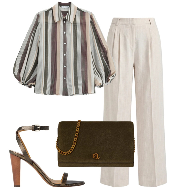 Outfit donna - Dall\' ufficio all\' aperitivo. Stile Bon Ton per Ufficio. Abbinamento con pantaloni, camicie, borse a tracolla, sandali col tacco.