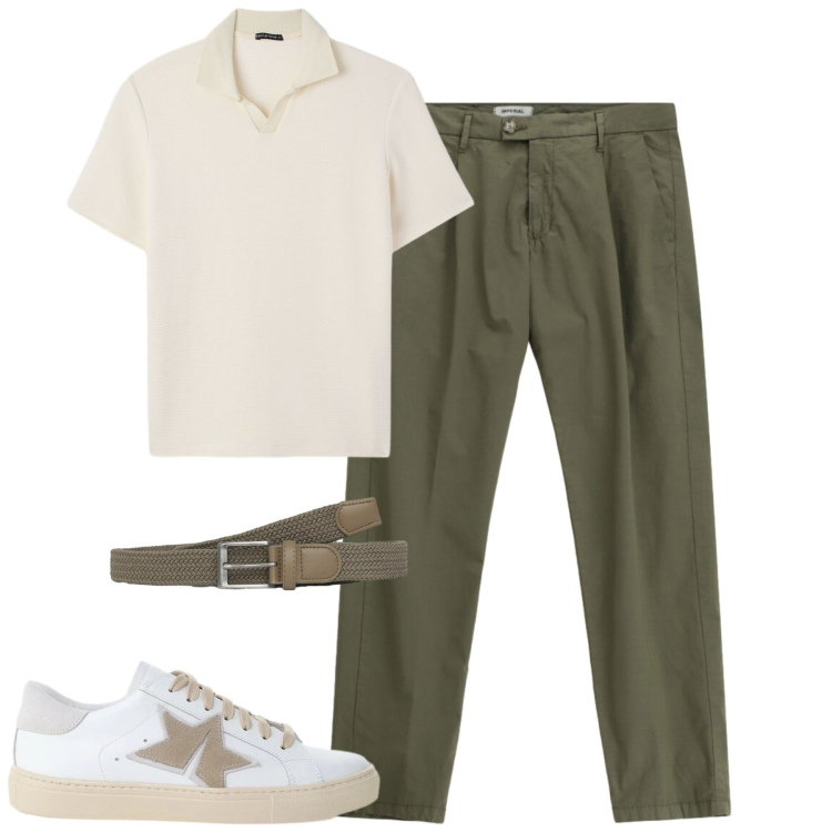 Outfit uomo - Agosto. Stile Casual per Tutti i giorni. Abbinamento con pantaloni, sneakers, polo, cinture.