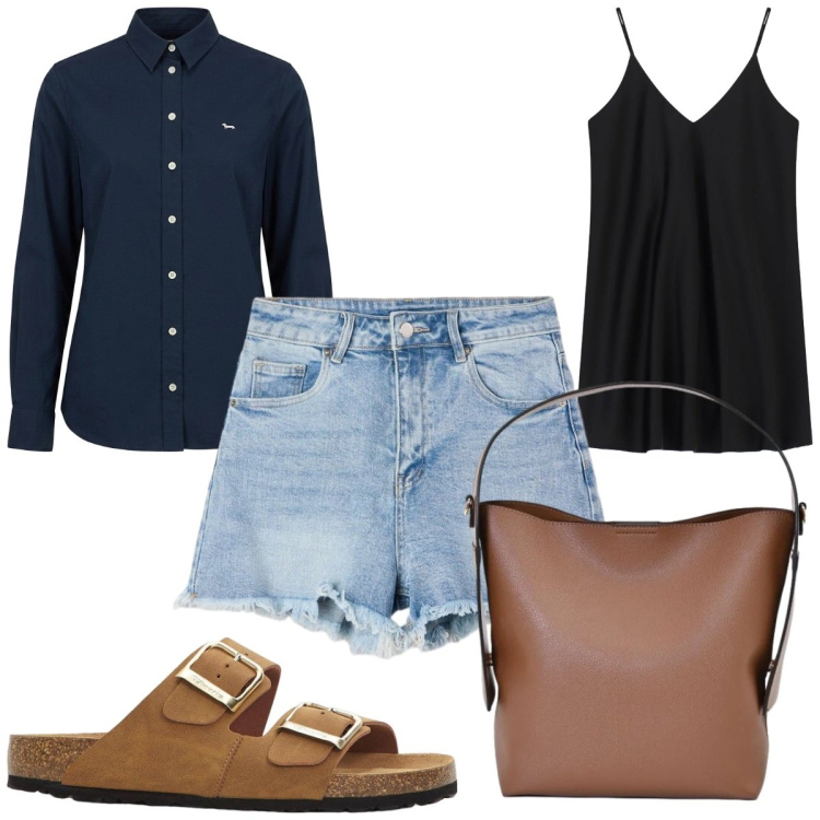 Outfit donna - Total look #2458615. Stile Basic per Tutti i giorni. Abbinamento con ciabatte, camicie, vestiti corti, shorts, borse a mano.