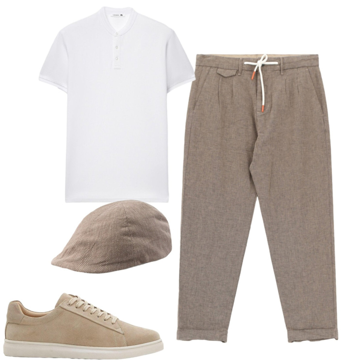 Outfit uomo - Agosto. Stile Trendy per Tutti i giorni. Abbinamento con sneakers, pantaloni, polo, cappelli e berretti.