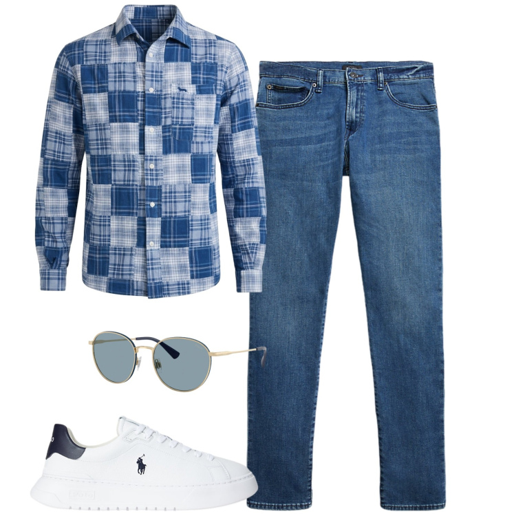 Outfit uomo - City. Stile Casual per Tutti i giorni. Abbinamento con camicie, jeans, sneakers, occhiali da sole.