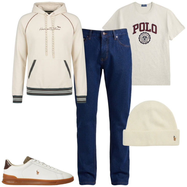 Outfit uomo - Fall. Stile Trendy per Tutti i giorni. Abbinamento con jeans, felpe con cappuccio, t-shirt, sneakers, berretti.