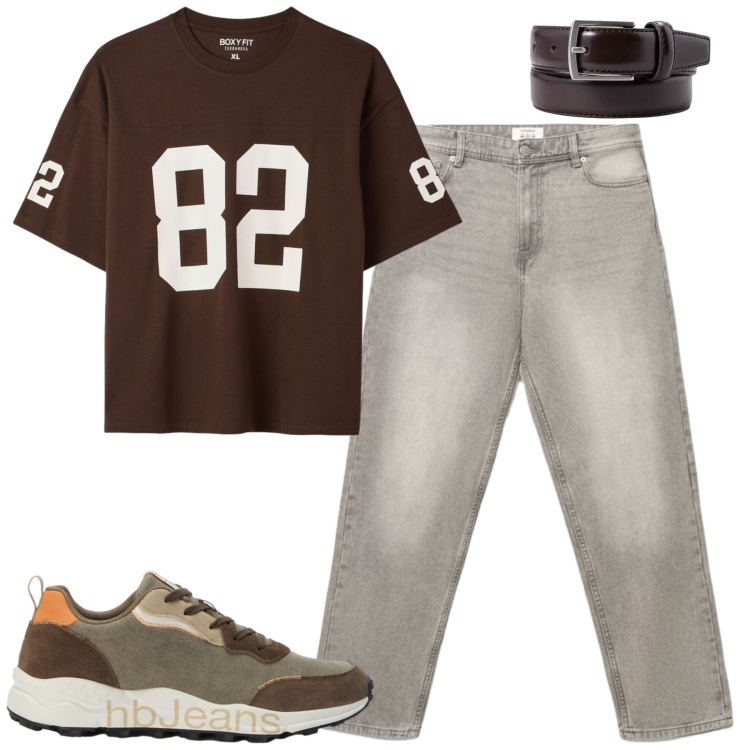 Outfit uomo - City. Stile Casual per Tutti i giorni. Abbinamento con sneakers, t-shirt, jeans, cinture.