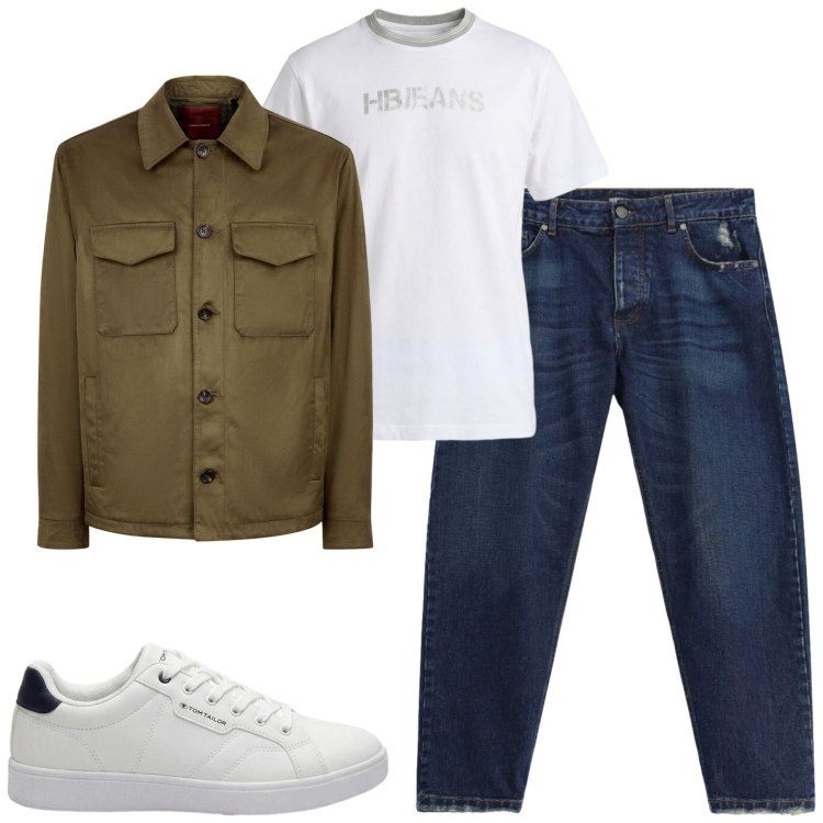 Outfit uomo - City. Stile Casual per Tutti i giorni. Abbinamento con sneakers, t-shirt, jeans, giacche.