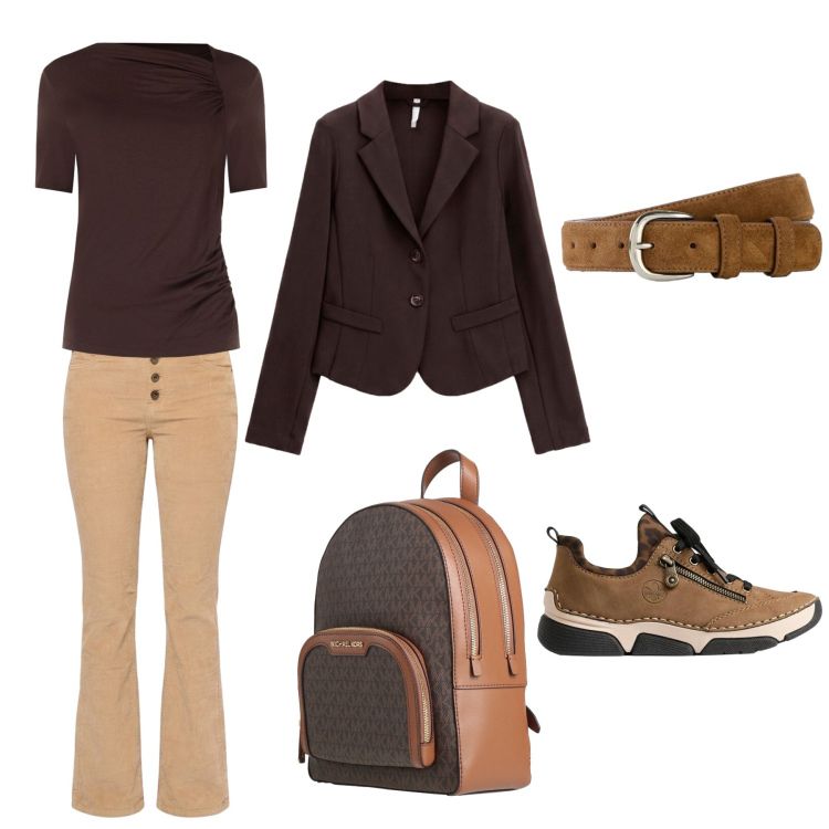 Outfit donna - Pronte per la montagna. Stile Casual per Tutti i giorni. Abbinamento con zaini, sneakers, cinture, blazer, t-shirt, pantaloni.