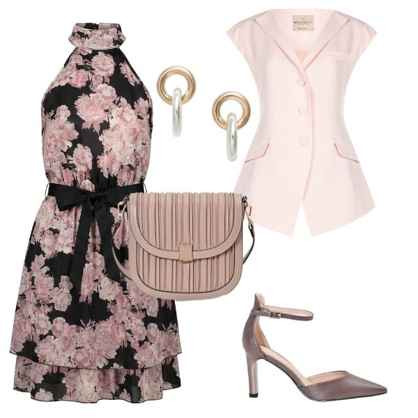 Outfit donna - Total look #2458676. Stile Casual chic per Serata fuori. Abbinamento con gilet, borse a tracolla, décolleté, vestiti corti, orecchini.