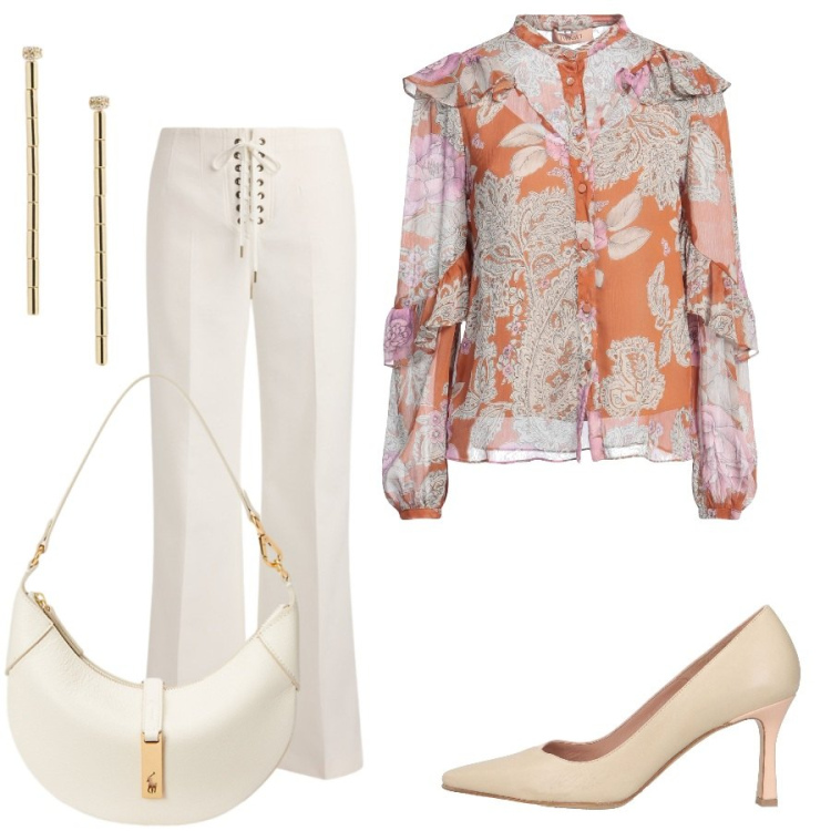 Outfit donna - Total look #2458697. Stile Casual chic per Tutti i giorni. Abbinamento con camicie, décolleté, borse a spalla, orecchini, pantaloni.