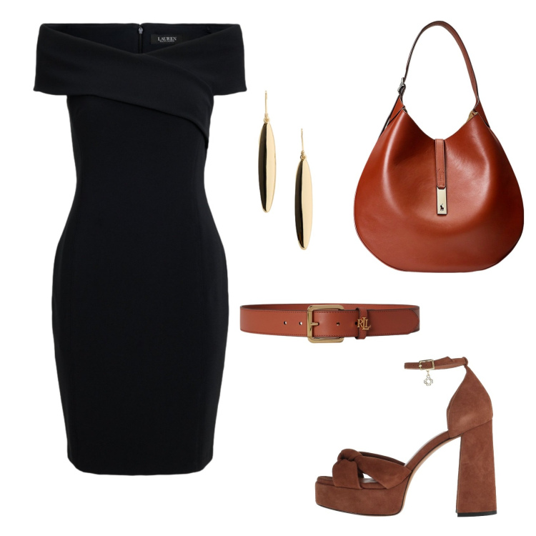 Outfit donna - Total look #2458715. Stile Glamour per Serata fuori. Abbinamento con sandali in pelle, vestiti midi/longuette, borse a spalla, orecchini, cinture.