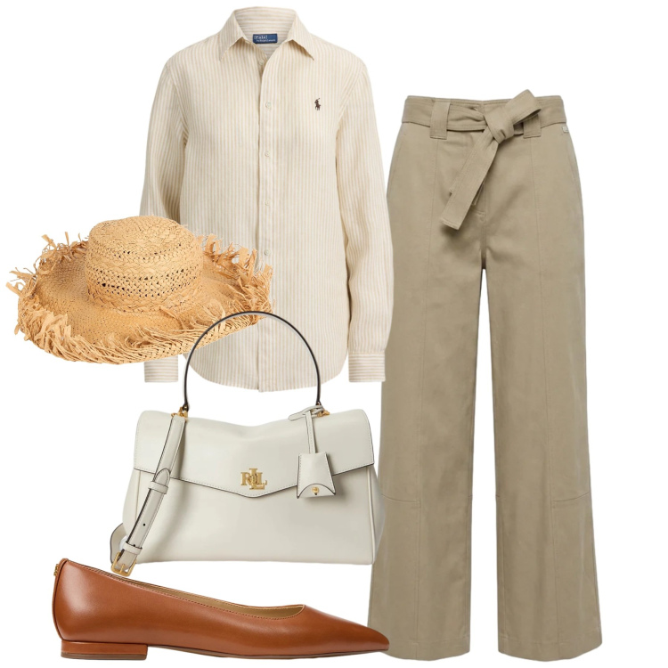 Outfit donna - Un cappello in città. Stile Bon Ton per Tutti i giorni. Abbinamento con cappelli, pantaloni, ballerine, borse a mano, camicie.