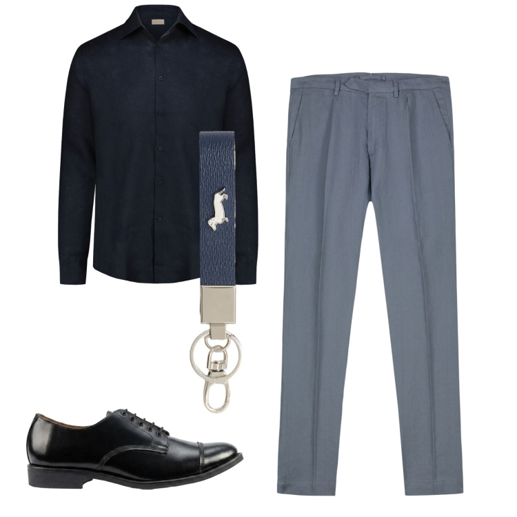 Outfit uomo - Total look #2458733. Stile Casual per Serata speciale. Abbinamento con portachiavi, pantaloni, scarpe stringate, camicie.