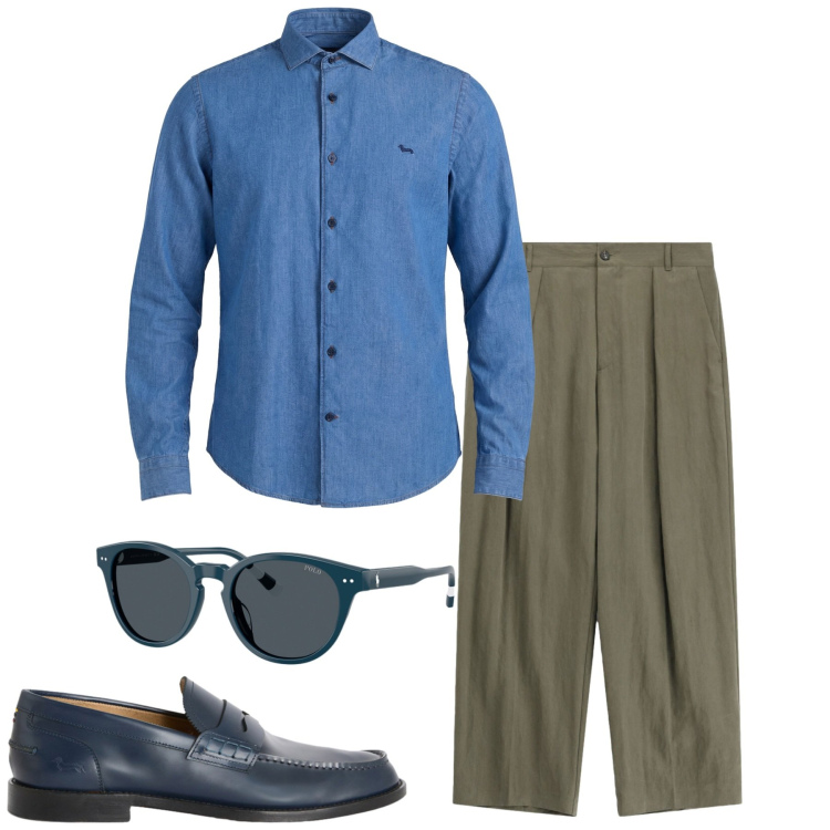 Outfit uomo - Total look #2458747. Stile Trendy per Tutti i giorni. Abbinamento con scarpe stringate, camicie, pantaloni, occhiali da sole.