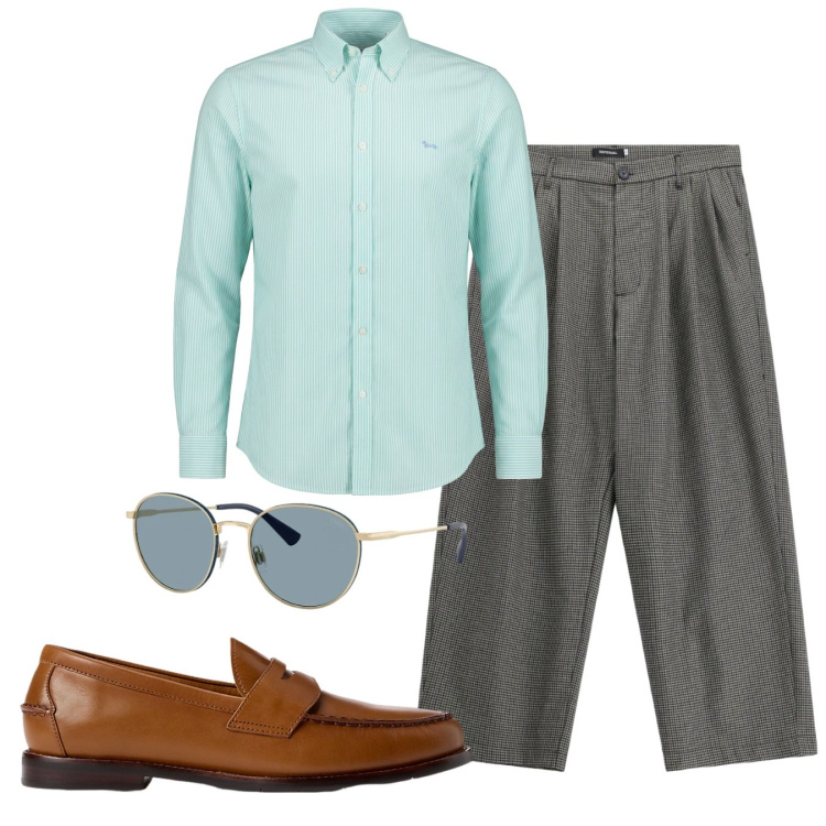 Outfit uomo - Total look #2458749. Stile Trendy per Tutti i giorni. Abbinamento con camicie, pantaloni, scarpe stringate, occhiali da sole.