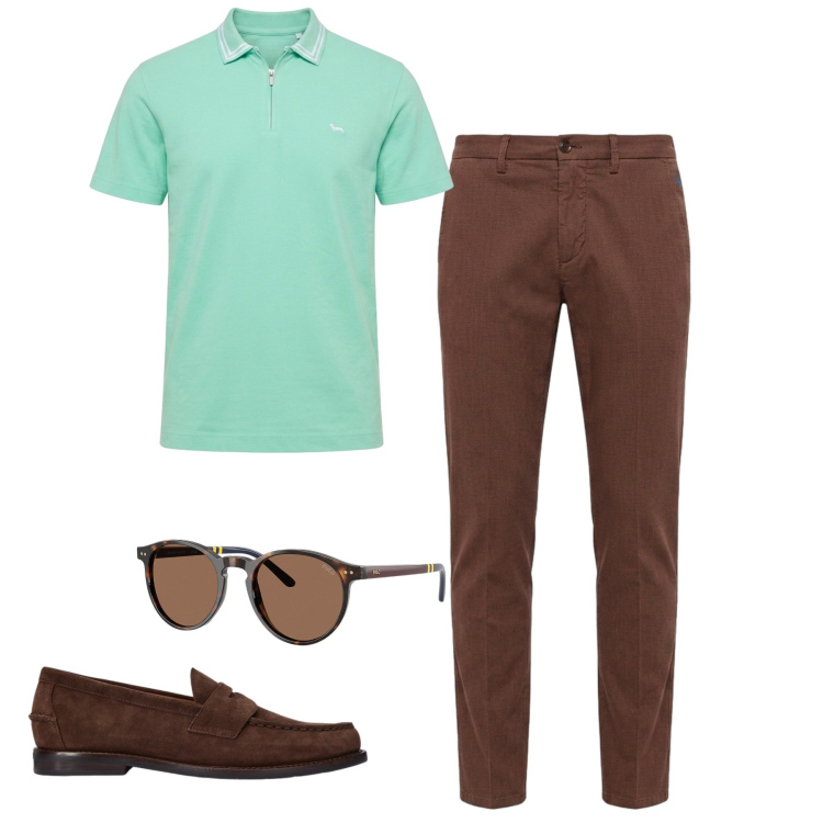 Outfit uomo - Total look #2458750. Stile Casual per Tutti i giorni. Abbinamento con polo, pantaloni chino, occhiali da sole, scarpe stringate.