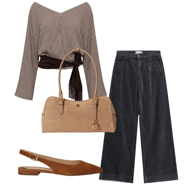 Outfit donna - Fusciacca. Stile Casual chic per Tutti i giorni. Abbinamento con top, jeans, ballerine, borse a mano.