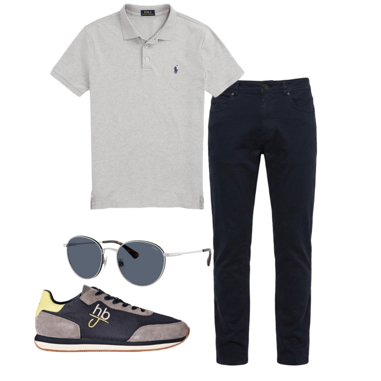 Outfit uomo - Total look #2458763. Stile Casual per Tutti i giorni. Abbinamento con sneakers, pantaloni, polo, occhiali da sole.