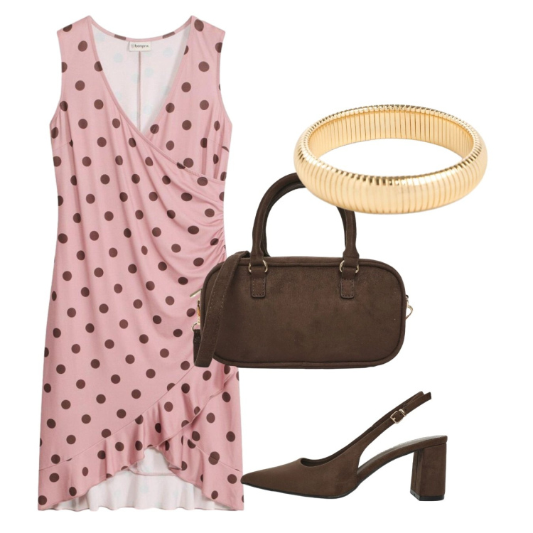 Outfit donna - Agosto. Stile Bon Ton per Tutti i giorni. Abbinamento con vestiti, braccialetti, décolleté, borse a tracolla.