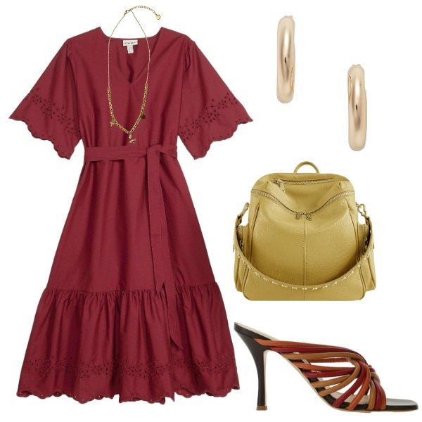 Outfit donna - Total look #2458815. Stile Etnico per Tutti i giorni. Abbinamento con vestiti midi/longuette, sandali col tacco, ciondoli, zaini, orecchini.