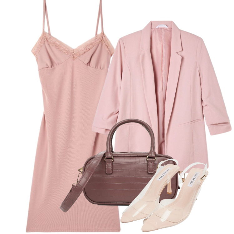 Outfit donna - Agosto. Stile Chic per Serata fuori. Abbinamento con sandali col tacco, vestiti a tubino, borse a tracolla, blazer.