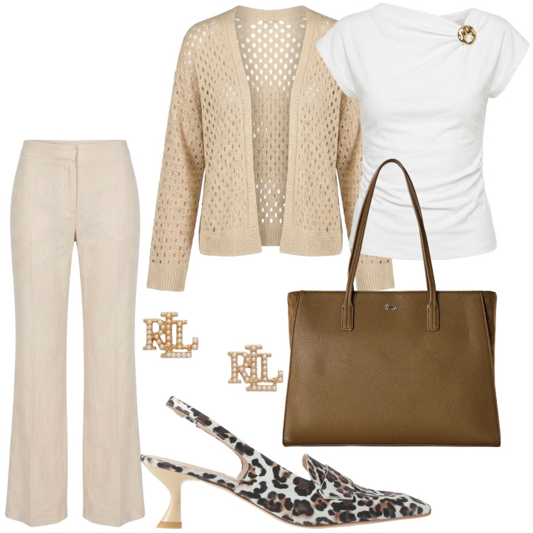 Outfit donna - Golfino traforato. Stile Glamour per Tutti i giorni. Abbinamento con décolleté, shopping bag, cardigans, t-shirt, pantaloni, orecchini.