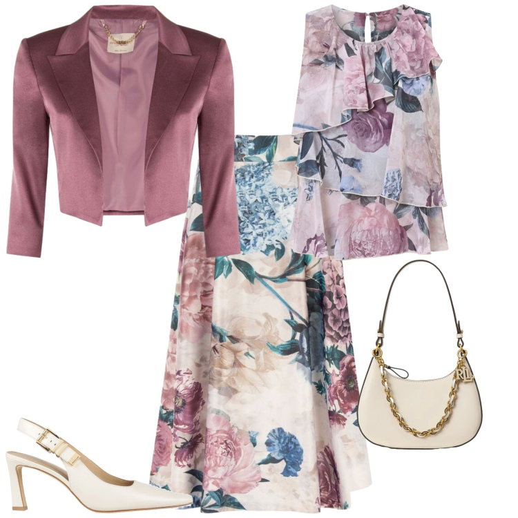 Outfit donna - Romantica chic cerimonia evento. Stile Romantica per Cerimonia. Abbinamento con décolleté, top, gonne longuette, bolero, borse a spalla.