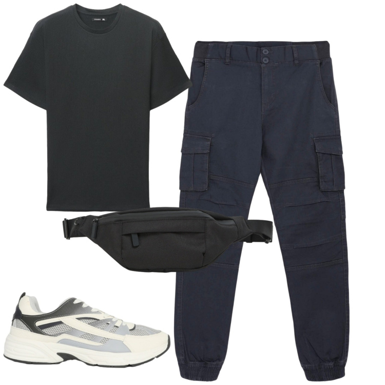 Outfit uomo - Total look #2458960. Stile Casual per Tutti i giorni. Abbinamento con pantaloni cargo, sneakers, borse sportive, t-shirt.