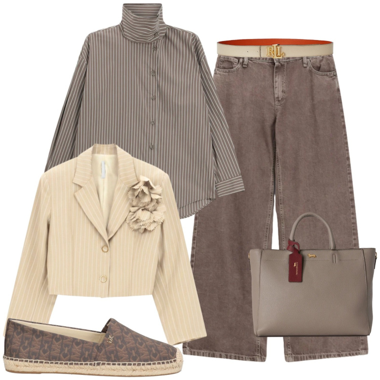 Outfit donna - Ufficio. Stile Casual per Ufficio. Abbinamento con espadrillas, borse a mano, blazer, camicie, jeans dritti, cinture.