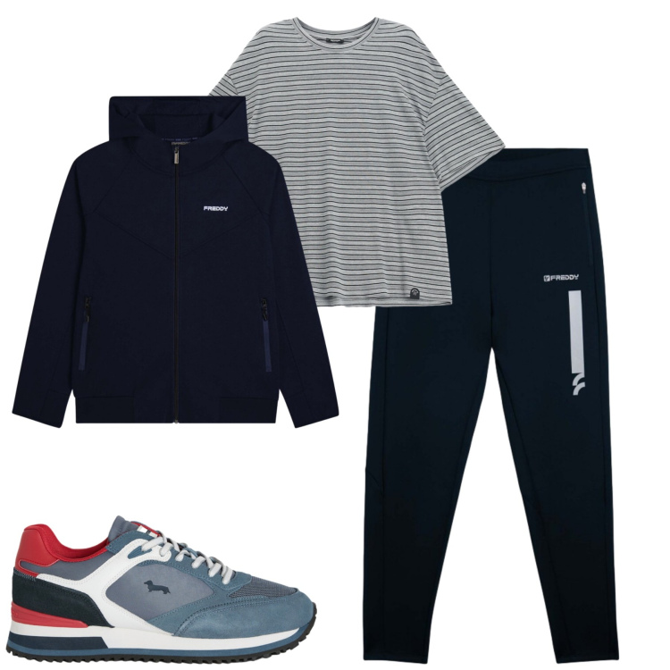 Outfit uomo - Sporty. Stile Casual per Tutti i giorni. Abbinamento con sneakers, t-shirt, pantaloni, felpe con cappuccio.