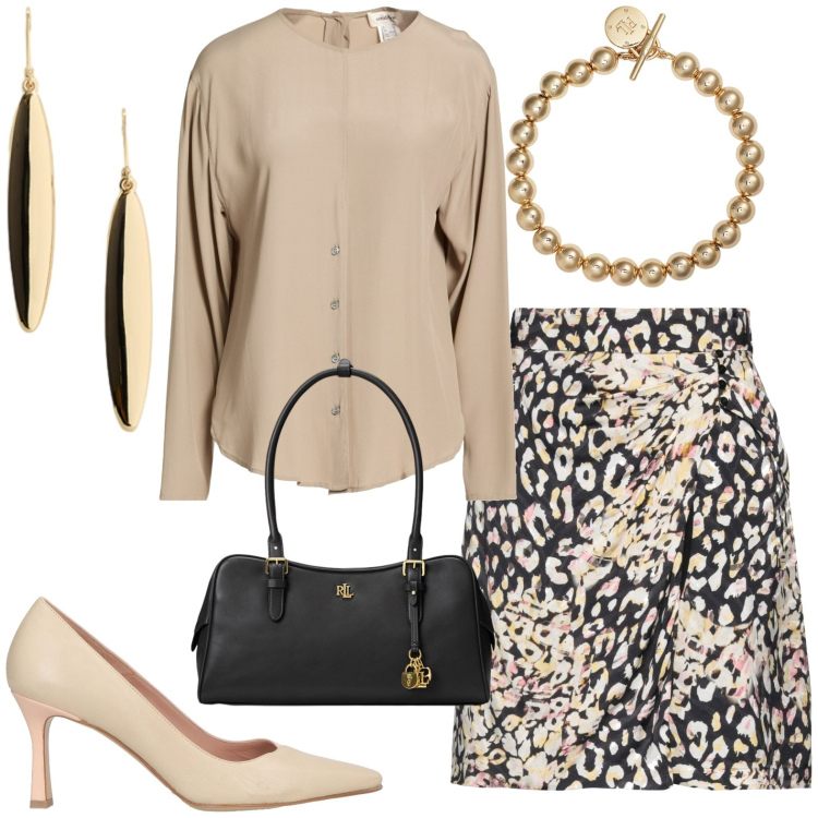 Outfit donna - Total look #2458971. Stile Casual chic per Tutti i giorni. Abbinamento con camicie, minigonne, décolleté, braccialetti, borse a mano, orecchini.