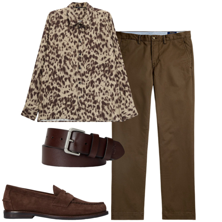 Outfit uomo - Total look #2458982. Stile Trendy per Tutti i giorni. Abbinamento con camicie, cinture, pantaloni chino, scarpe stringate.