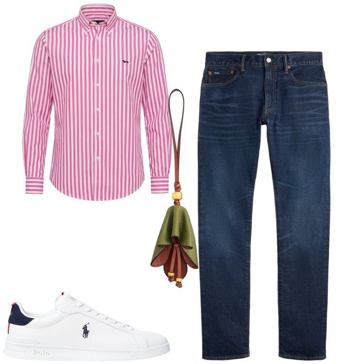 Outfit uomo - City. Stile Casual per Tutti i giorni. Abbinamento con camicie, sneakers, jeans, portachiavi.