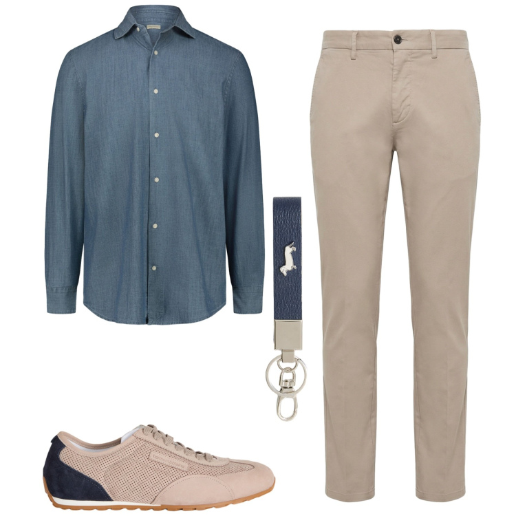 Outfit uomo - Agosto. Stile Urban per Tutti i giorni. Abbinamento con sneakers, pantaloni, portachiavi, camicie.