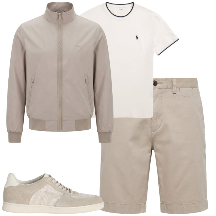 Outfit uomo - Total look #2458996. Stile Casual per Tutti i giorni. Abbinamento con sneakers, bermuda, bomber, t-shirt.