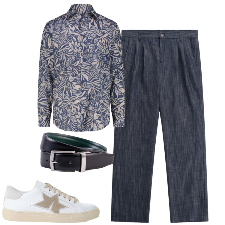 Outfit uomo - City. Stile Trendy per Tutti i giorni. Abbinamento con pantaloni, sneakers, cinture, camicie.