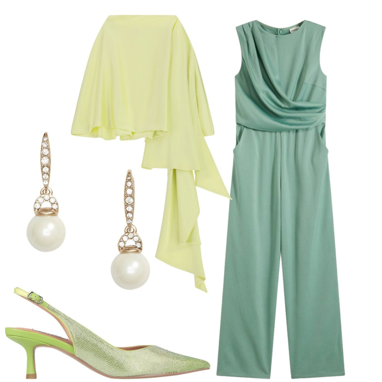 Outfit donna - Green. Stile Casual chic per Serata fuori. Abbinamento con décolleté, tute, scialli, orecchini.