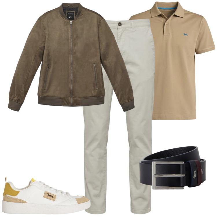 Outfit uomo - Fall. Stile Casual per Tutti i giorni. Abbinamento con sneakers, pantaloni, polo, cinture, giacche.