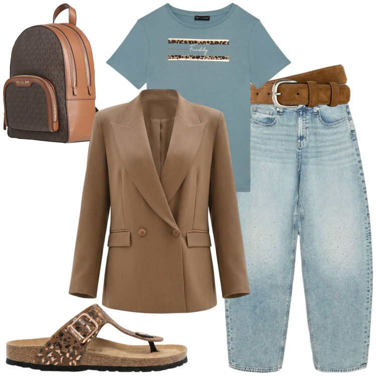 Outfit donna - Casual. Stile Casual per Tutti i giorni. Abbinamento con zaini, infradito, cinture, jeans, blazer, t-shirt.