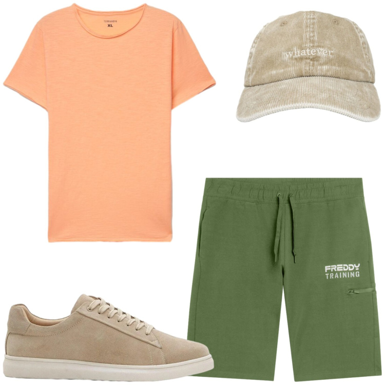 Outfit uomo - Total look #2459031. Stile Casual per Sport. Abbinamento con sneakers, t-shirt, cappelli con visiera, bermuda.