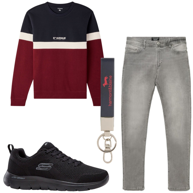Outfit uomo - Total look #2459045. Stile Casual per Tutti i giorni. Abbinamento con sneakers, portachiavi, felpe, jeans skinny.