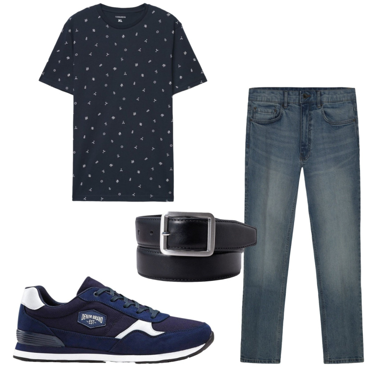 Outfit uomo - Total look #2459048. Stile Casual per Tutti i giorni. Abbinamento con sneakers, t-shirt, jeans, cinture.
