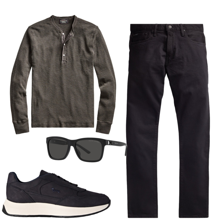 Outfit uomo - City. Stile Casual per Tutti i giorni. Abbinamento con sneakers, t-shirt, occhiali da sole, jeans.
